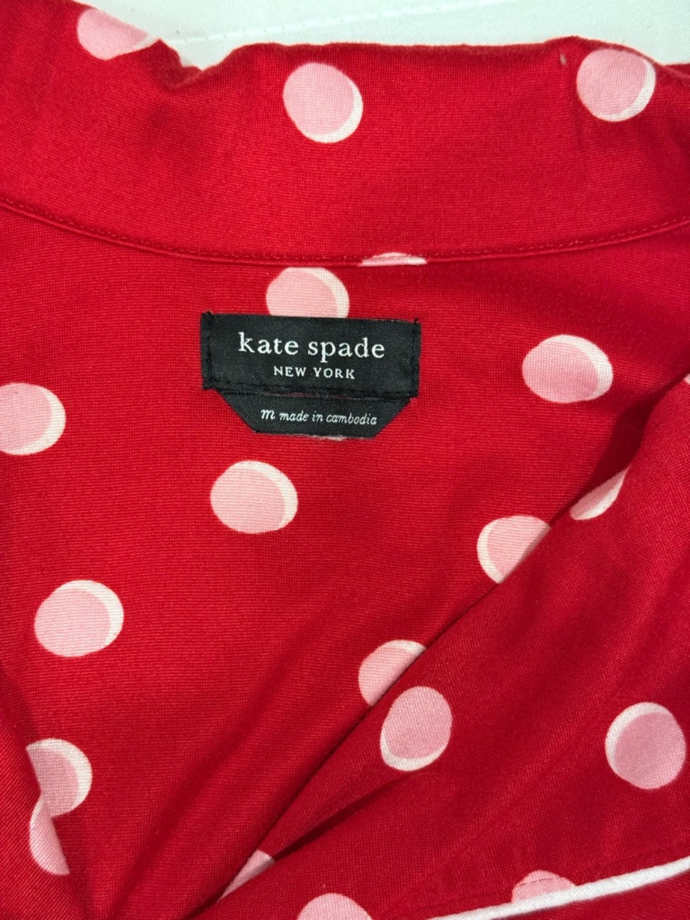 Kate Spade Red & Pink Polka Dot Pajama Long-Sleeve + Pants Set Women's Medium - Picture 6 of 11
